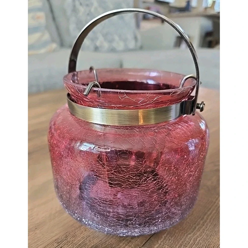 Yankee Candle Muted Autumn Crackle Jar Holder Lantern Cranberry Votive 1599297